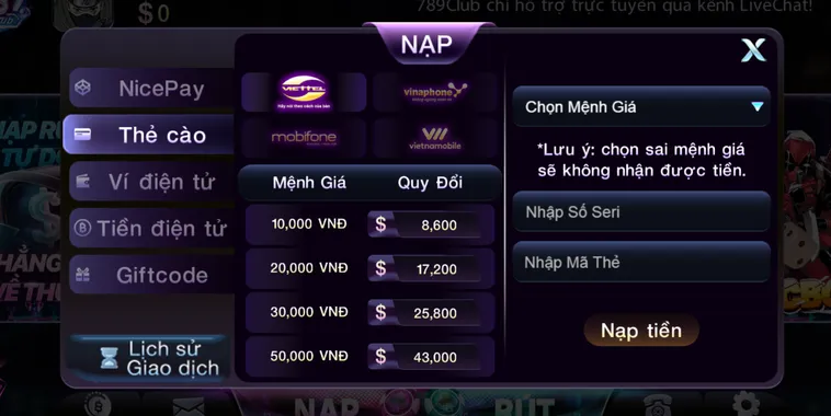 Nạp Tiền 789Club Siêu Tốc Gia Tăng Ngân Sách Chinh Phục Mọi Ván Cược Lớn
